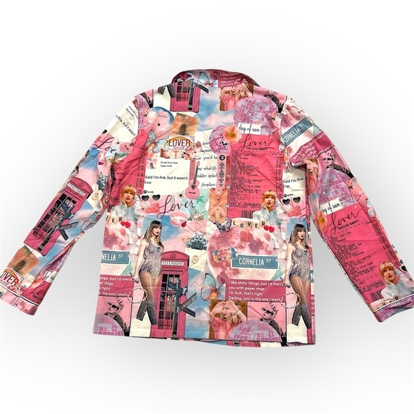Taylor Swift graphic sleep shirt, fashion buttondown shirt, pink, size M - Picture 2 of 9